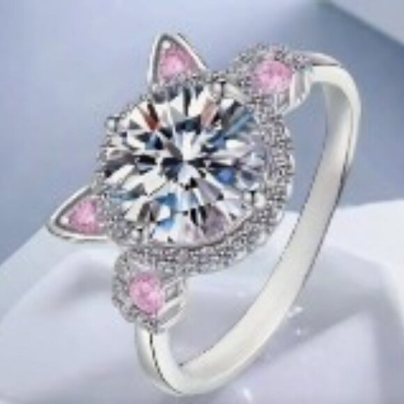 Pink Rhinestone Cat-Shaped Ring - Cute Alloy Fashion Accessory for Women Size 7 - Picture 4 of 8